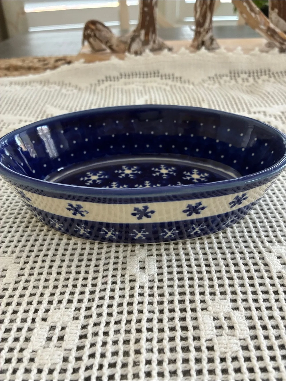 Boleslawiec Snowflakes Oval 8oz. Baker Pottery Dish